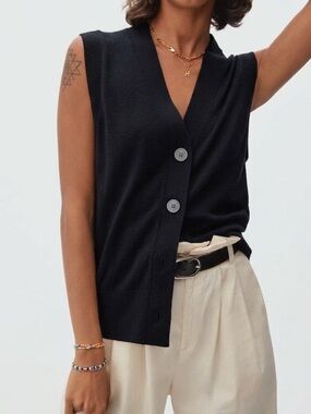 EVERLANE The Cotton Merino Wool Sweater Vest Black Size Large Preppy Academia